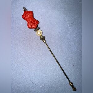 Vintage Cinnabar and Gold Hat Pin